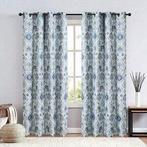 NEW Max Blackout Print Grommet Top Single Curtain Panel Blue Floral 50" x 84"